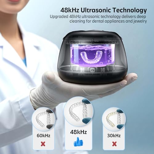 Ultrasonic Retainer Cleaner Machine 48kHz Denture and Aligner Cleaning Pod for Mouth Guards Night Guards Dental Trays Braces Toothbrushes Jewelry with 200ML Capacity (Black) — view 2