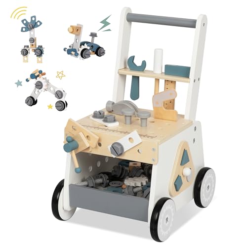 Image of Wooden Baby Push Walker for Toddlers - Multifunctional Montessori Tool Bench Baby Walking Toy with Educational Activities, Ideal for Boys and Girls Aged 3 Years