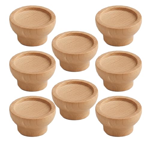 Image of Steam Beech Wood Drawer Knob| Solid Wooden Cabinet Door Handle | Round Knobs for Drawer, Wardrobe & Cupboard | Natural Finish Pull Handle for Kitchen Cabinets & Home - | 1.5 Inch,8 Piece|