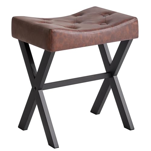 IBUYKE Taburete de tocador cuadrado en forma de U, de poliuretano, con patas en X, taburete otomano, reposapiés, multiuso como mesa auxiliar pequeña, para dormitorio, salón, color marrón oscuro