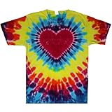 Rainbow Heart Tie Dye Shirt – Colorful Spiral Tee for Men & Women – Vintage Festival Shirt – 100% Cotton 70s Style (Small)