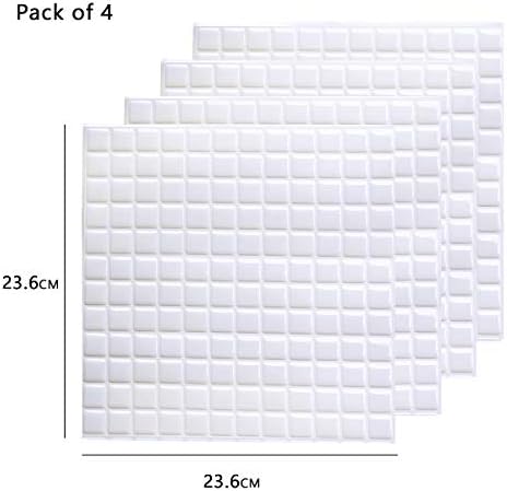 HyFanStr 3D Mosaic Tile Stickers, Self-Adhesive Peel and Stick Tile Transfers Resistant Waterproof Backsplash for Kitchen Bathroom 9.26"X9.26"(Pack of 4)
