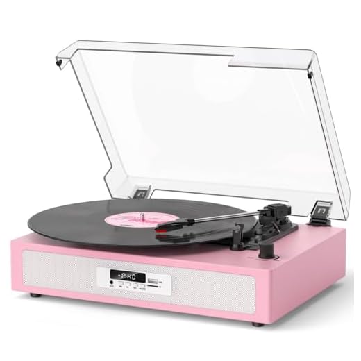 VICTRESS Vinyl Record Player, Built-in Dual Speakers, Anti-Vibration, Pink