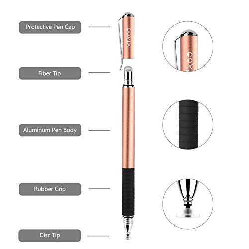 Mixoo 2-in-1 Precision Disc & Fiber Stylus with Replaceable Tips for Capacitive Touch Screen Devices (Black/Rose Gold) - Thumbnail 2