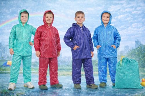 Image of Kids Raincoat with Pants | Waterproof PVC Rainwear Set with Hood & Pockets | Lightweight Full-Length Rain Suit for Boys & Girls | Includes Carry Bag (Pack of 1)