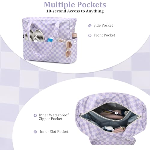 Image of LEDAOU Large Beach Bag Women Waterproof Sandproof Zipper Beach Tote Pool Bag for Swim Gym Grocery Travel with Wet Pocket