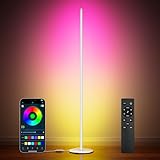 luckystyle Smart RGB Corner Floor Lamp,Bright LED Tall Modern Floor Lamp with APP and Remote,Ambient Lighting Color Changing Standing Lamps with Music Mode and Timing for Living Room,Bedroom White