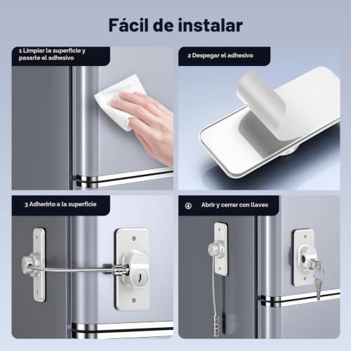 Miniatura 3 de Candado Nevera Para Bebés Y Adultos, Paquete De 2 Cerraduras Para Frigorífico, Cierre De Seguridad Autoadhesiva Para Refrigeradores, Armario, Puertas De Gabinetes, Cajones Y Ventanas-Blanco 2 Pieza