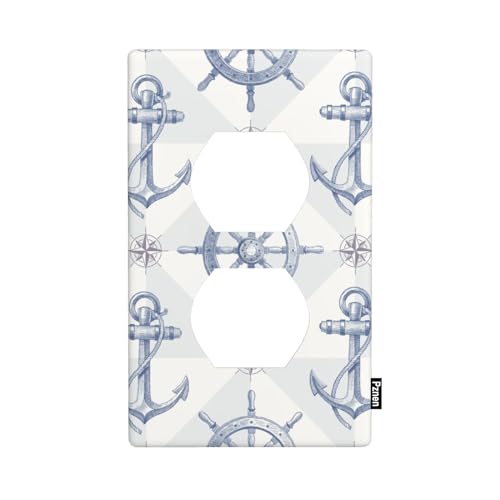 Pznen Coastal Anchor 1-Gang Duplex Wall Plate, Blue Vintage Nautical Anchor Outlet Cover Plate 4.5