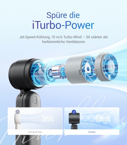 Diveblues 3-in-1 Handventilator Turbo Ventilator mit 4000mAh USB-Akku Aufladbar, 5 Stufen, Faltbar Tragbar Hand Ventilatoren, Bis zu 12H Stunden, Reise Gadgets Flugzeug, Geschenke für Frauen Männer 2