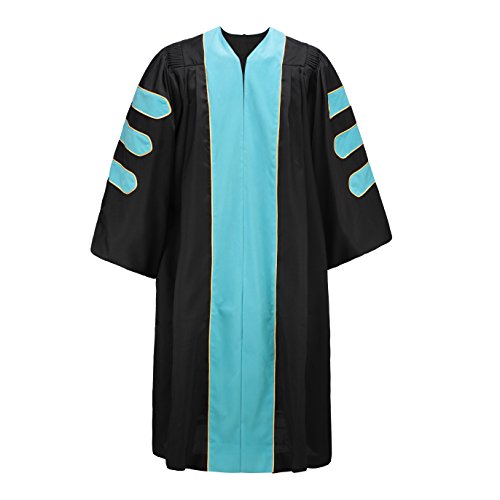 Annhiengrad Deluxe Doctoral Gown for Professor, Sky Blue Velvet Trim Gold Piping Size 57