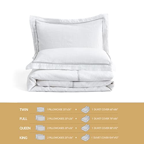 Linge de lit 100 % lin blanc 223,5 x 233,7 cm avec taies - 8