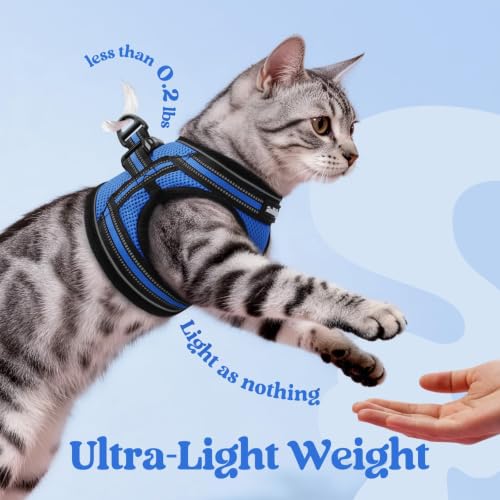 Image of rabbitgoo Cat Harness and Leash Set, Step-in Soft Vest, Blue | Escape Proof, Lightweight, Easy-on & Adjustable, Hook & Loop with Buckle, Reflective, for Small Cats Walks, XL
