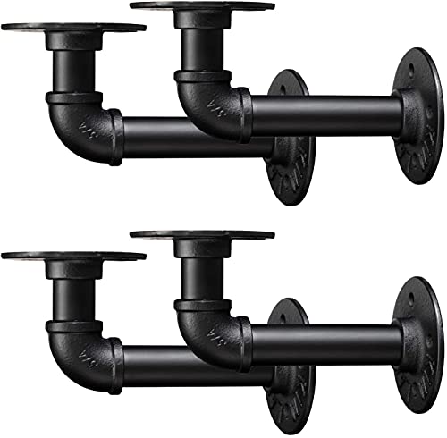 BEJOY Lot de 4 supports de tuyau industriel vintage en fer noir pour étagère murale Cover