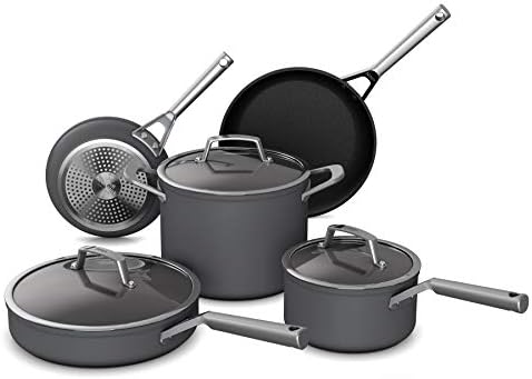 Ninja C38000 Foodi NeverStick Premium 8-Piece Cookware Set with Glass Lids, Hard-Anodized, Nonstick, Durable & Oven Safe to 500°F, Slate Grey