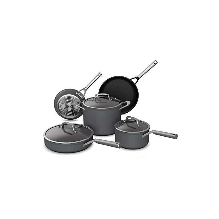 Ninja C38000 Foodi NeverStick Premium 8-Piece Cookware Set with Glass Lids, Hard-Anodized, Nonstick, Durable & Oven Safe to 500°F, Slate Grey