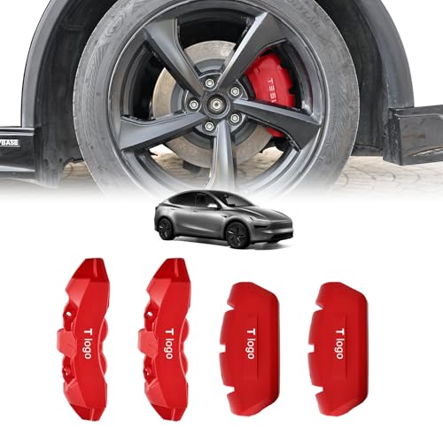 4Pcs Silicone Brake Caliper Covers for Model Y Juniper Caliper Cover Protector Set for Juniper 2026 Easy Slip-On Fit & No Wheel Removal (RED)