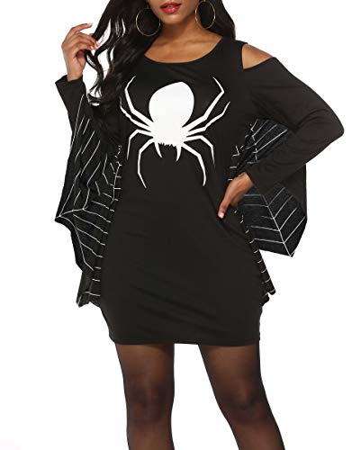 Grace's Secret Halloween Costumes For Women Plus Size, Spiderweb Dress Jersey Cosplay Tunic Dress Black Xxx-Large #TOP2