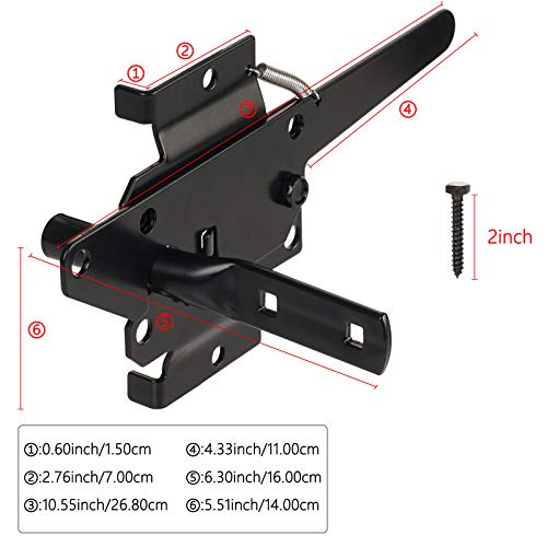 Jiahoo Post Mount Gate Latch For Wooden Fence - Heavy Duty Self Locking Gate Latch Hardware For Pool/Garden Gate Safety Latch, Automatic Fingertip Release Latches For Vinyl/Wood Fence, Black Finish #TOP6