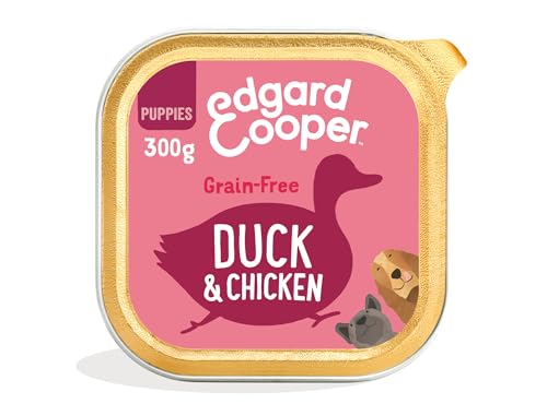 Edgard & Cooper Comida Húmeda para Perros Cachorros Puppy Junior Paté Perros Natural Sin Cereales Tarrinas 300g x 18 Pato & Pollo Fresco, Alimentación Sana Sabrosa y Equilibrada, Carne Fresca