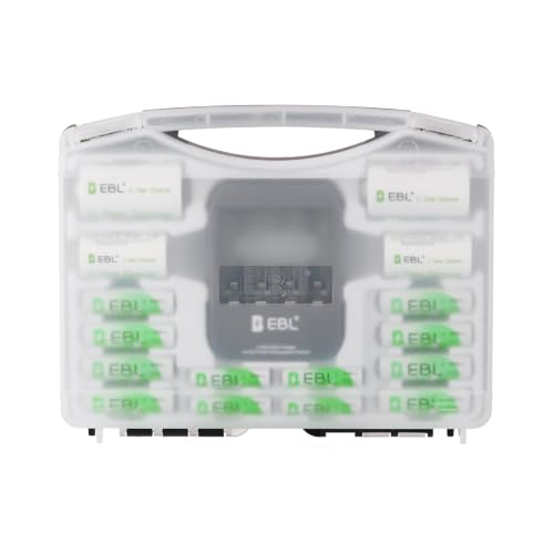 EBL Black Super Power Rechargeable Battery Box Include : 8 AA Batteries + 4 AAA Batteries + 40Min...