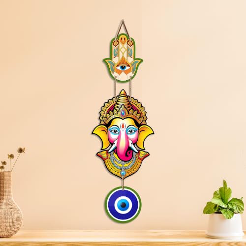 Image of Artvibes Siddhivinayak Evil Eye Wall Hanging for Home Entrance Decor | Nazar Battu Protection Wall Art for Living Room Bedroom Temple Office | Vastu Good Luck Positive Energy Gift (WH 8556N)