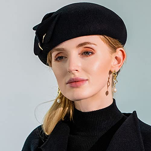 Himesport France Fashion Women Beret With Metal Petals Wool Felt Winter Hat Elegant Fedoras Lady Church Cocktail Party Cap #TOP4