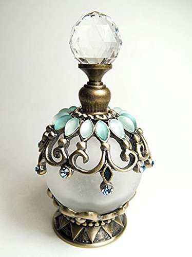 Alice-Aliya Antique refillable perfume bottle embossed decoration with rhinstone screw cap and rod.