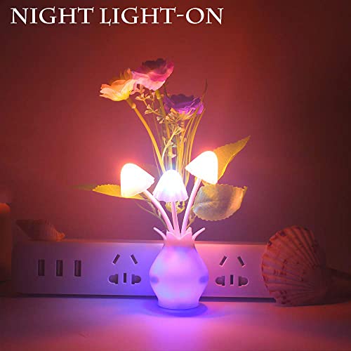 2 Pack Plug In Led Night Light,Warmstor 0.5W Energy Saving Lamp Nightlight W/Auto Dusk To Dawn Sensor Jasmine Flower Mushroom Night Lights For Kids Adults Bedroom Bathroom Living Room Kitchen Hallway #TOP3