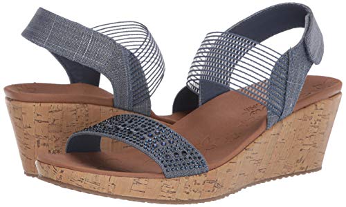 Skechers Womens Beverlee-Pretty Chic - Sparkle Linen Rhinestone Sling Back Sandal Slingback, Navy, 10 M Us #TOP6