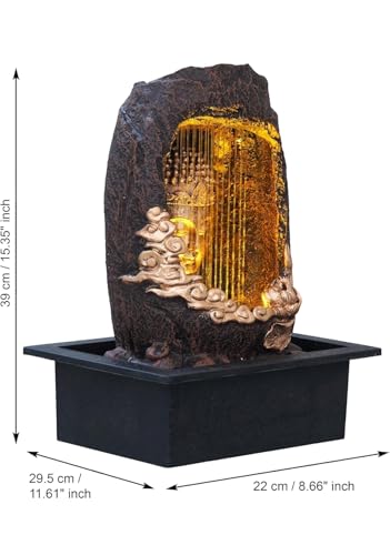 Image of UAG Exports Polyresin Meditating Buddha Water Fountain with LED | Large Sitting Buddha Murti, Big Buddha Idol Tabletop Showpiece for Home, Office & Meditation Room Decor