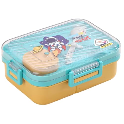 ATTRO Savour Astronut Space Themed Kids Lunch Box with 3 Compartment 1 Small Container, 1 Spoon & Separate Internal Lid Leakproof- 1270ml+70ml Blue, Plastic