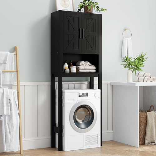 GarveeHome Over The Toilet Cabinet, Double Door Bathroom Storage Organizer, Toilet Rack with Open Storage Shelf, FreeStanding Toilet Shelf Space Saver, for Bathroom, Restroom, Laundry by GarveeHome - Image 8