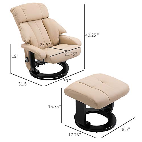 Homcom Recliner With Ottoman Footrest, Recliner Chair With Vibration Massage, Faux Leather And Swivel Wood Base For Living Room And Bedroom, Cream White #TOP2