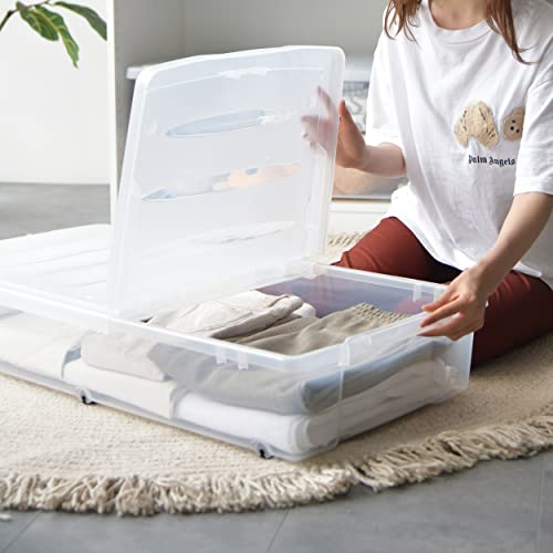 Image of Citylife 57 QT Plastic Under Bed Storage Bins with Double-opening Lids Clear Underbed Storage Containers with Wheels for Organizing Shoes, Blankets, Clothes