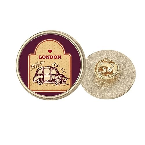 Broche ronde Car UK en métal doré avec motif timbre de Londres, taille M pour costume et veste
