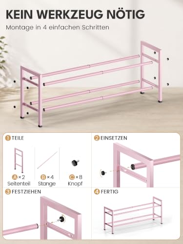 Image of Bumusty 2-Tier Expandable Shoe Rack for Closet, 18 inch-33 inch Adjustable Shoe Rack for Small Space, Small Shoe Organizer for Front Door, Sturdy Metal, Pink