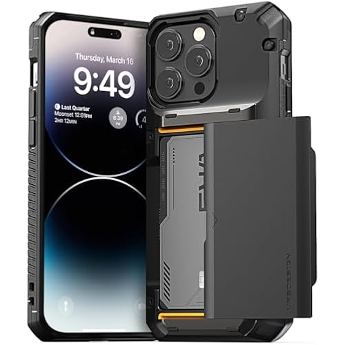VRS DESIGN Damda Glide Pro Phone Case for iPhone 14 Pro Max, Sturdy Semi Auto Wallet [4 Cards] Case with Card Slot Holder, Compatible for iPhone 14 Pro Max Case (2022) Matte Black