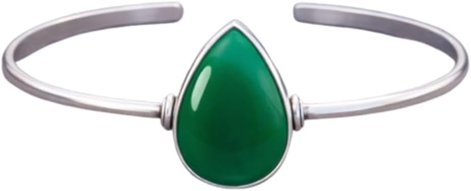 Natural Gemstone Cuff Bangle 925 Sterling Silver, Delicate Moonstone Lapis Lazuli Malachite Open Bracelet for Women