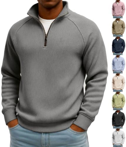 Mens Quarter Zip Pullover Fleece Fall Stand Collar Quarter Zip Sweatshirt