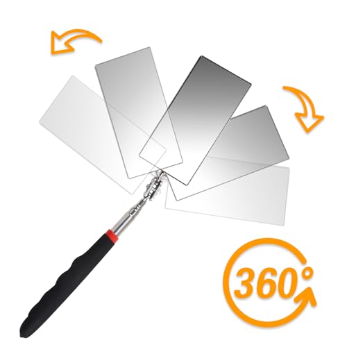 Telescoping Inspection Mirror 12-30 Inch Extendable Flexible Mirror Rectangle Extension Adjustable Retractable Mirror Mechanic Mirror Inspection Tool with Long Handle for Extra Viewing