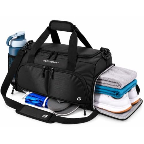 Ultimate Gym Bag 2.0: The Durable Crowdsource Designed Duffel Bag with 10 Optimal Compartments Including Water Resistant Pouch (Black, Medium (20"))