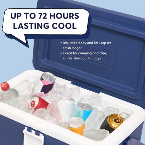 DA 12/26 Quart Small Portable Hard Cooler Ice Chest with Carry Handle, Keep Cool Up to 72 Hours, Lightweight Insulated Cooler for Lunch, Picnics, Camping, Travel (26QT Dark Blue) by DA - Image 3