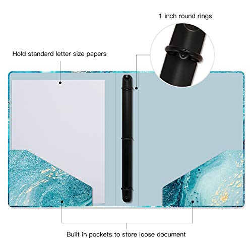 Image of 3 Ring Binder 1 Inch Ring, Fashion Design Binder for School, Home, Students, Women, Cute Custom Pattern with Hold Letter Size Interior Pockets,Blue Marble