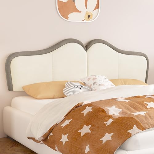 BSHOMGI Cabecero de cama tamaño Queen para cabecera de cama ajustable, cabeceras tapizadas de terciopelo con canal vertical, diseño moderno, tablero de pared para cama (beige + café, Queen)
