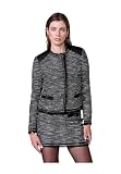 Koroshi Chaqueta de mujer en tejido tweed con mini lentejuelas, escote deshilachado, bolsillos decorativos efecto piel y botones joya., de color NEGRO, Talla S