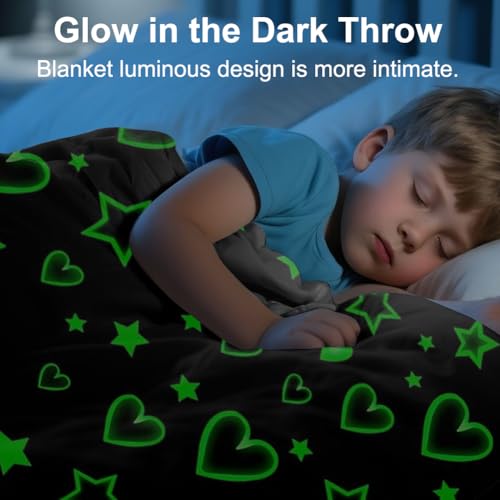 Kuscheldecke Kinder für Mädchen Junge - 200 x 150 cm Deck Glow in The Dark, Weiche Flauschig, Babydecke, Sofadecke, Kuschelig Warme Geschenk Decke für Weihnachten Geburtstag Ostern(Herzen Rosa)