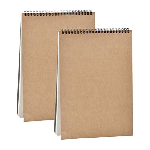 FOCCTS Kraft Notebooks 2 Pack A4 Sketchbooks, 160g Blank Page Scrap Book, Kraft Cover Sketch Drawing Pad Art Books for Adults, Compatible with Pencils and Watercolor Pens A4 Sketchbook Spiral Bound Cover