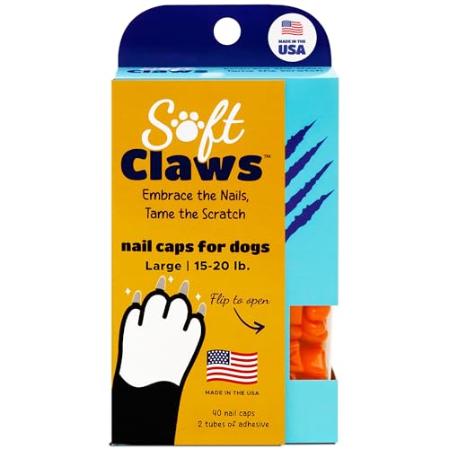 Image of Soft Claws Nail Caps for Dogs with Non-Slip Design Made in USA - 40 Dog Nail Covers for Long-Lasting Protection of Floors and Furniture - Orange, Large