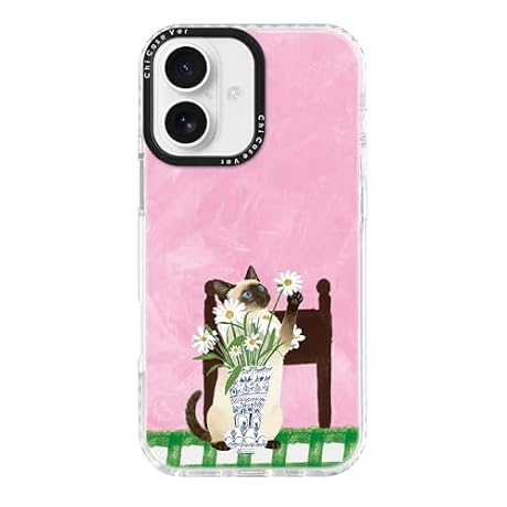 ChiCaseVer for iPhone 17 Case, Watercolor Siamese Cat Daisy Pattern with Blue Eyes, Military-Grade Drop Protection, Cute Pet Soft Slim TPU Protective Cover with Camera Control for Girls Teens